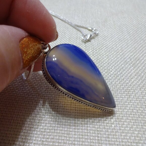 Beautiful PURPLE BOTSWANA AGATE Handmade Sterling Pendant/Chain #581C - Picture 2 of 3